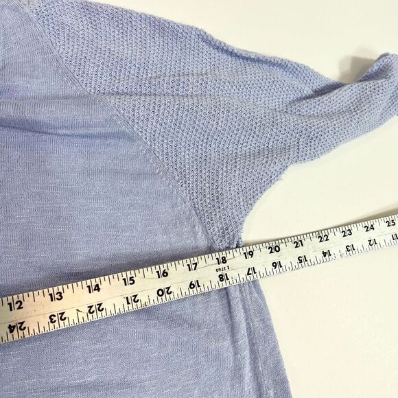 J Jill Sweater Top Womens Medium Blue Cutout Split 3/4 Sleeve Linen Blend Knit - Picture 6 of 12